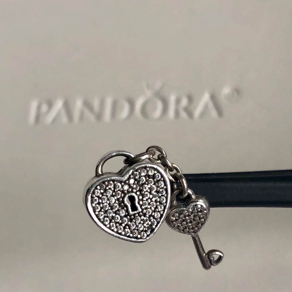 Pandora Heart & Key Pave Lock of Love Charm